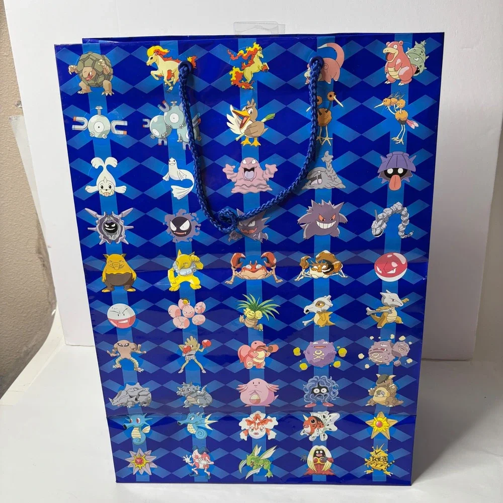 Vintage Pokemon Happy Holidays Gift Bag Blue Pokemon Characters‎ 2000 Retro